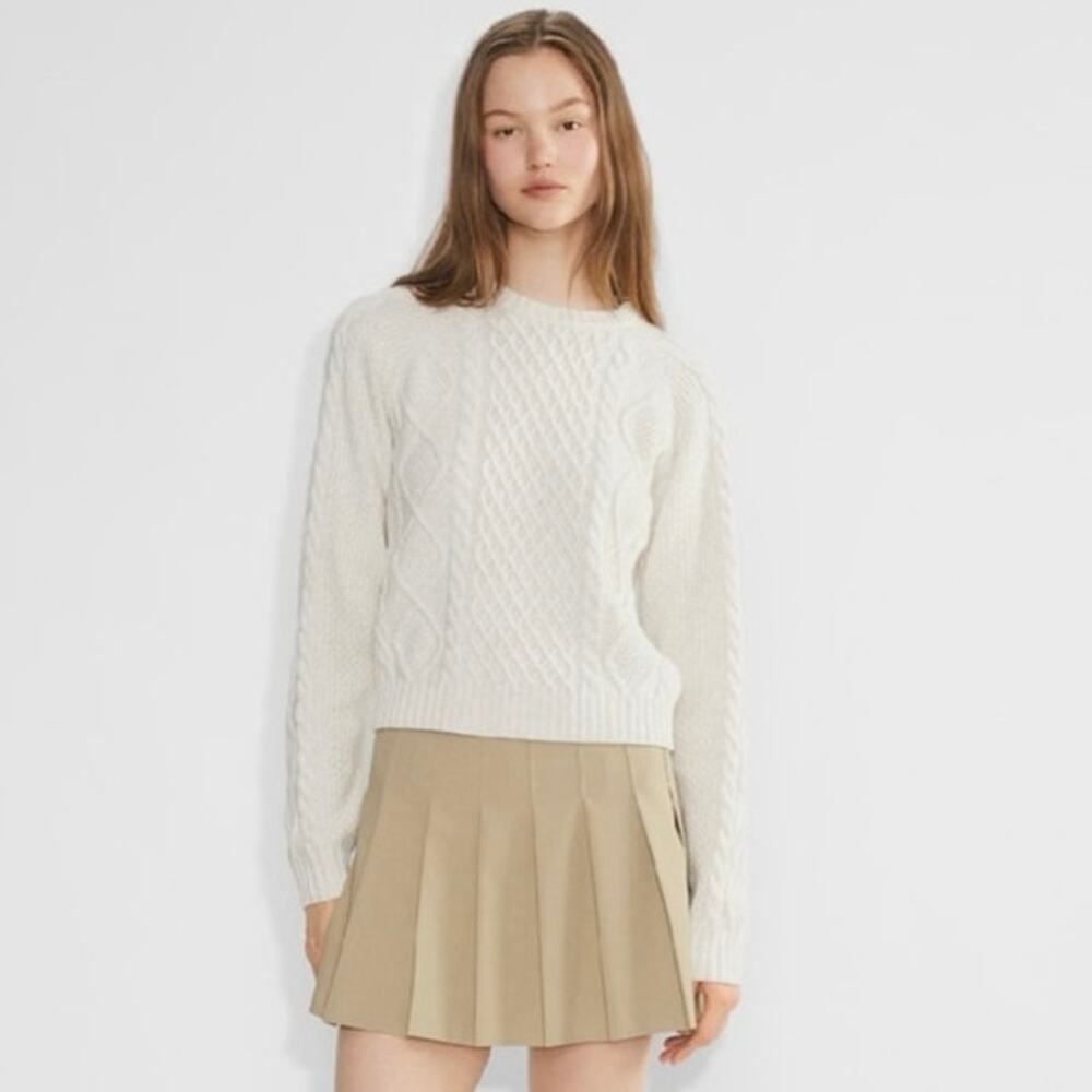 ARITZIA Sunday Best Lima Fisherman Cable Knit Wool Blnd Sweater Womens XS Ivory